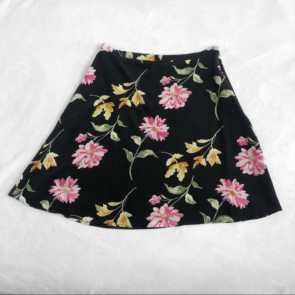 VINTAGE/ silk floral skater skirt